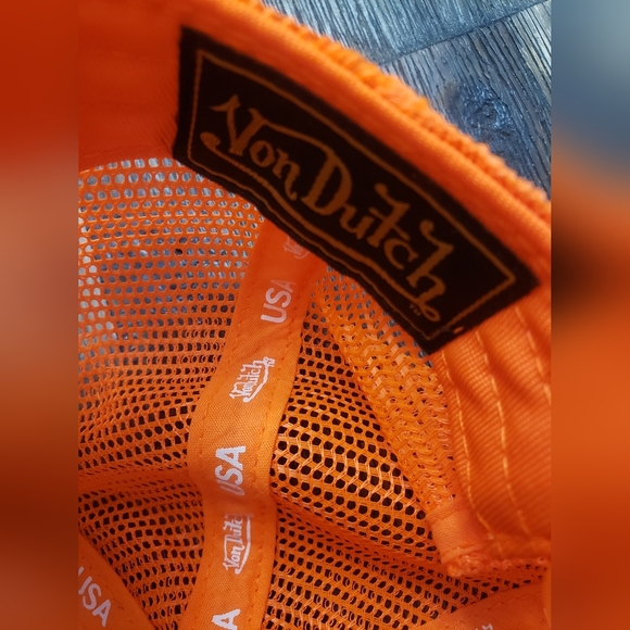 Von Dutch Orange Velvet Trucker Hat - Picture 10 of 12